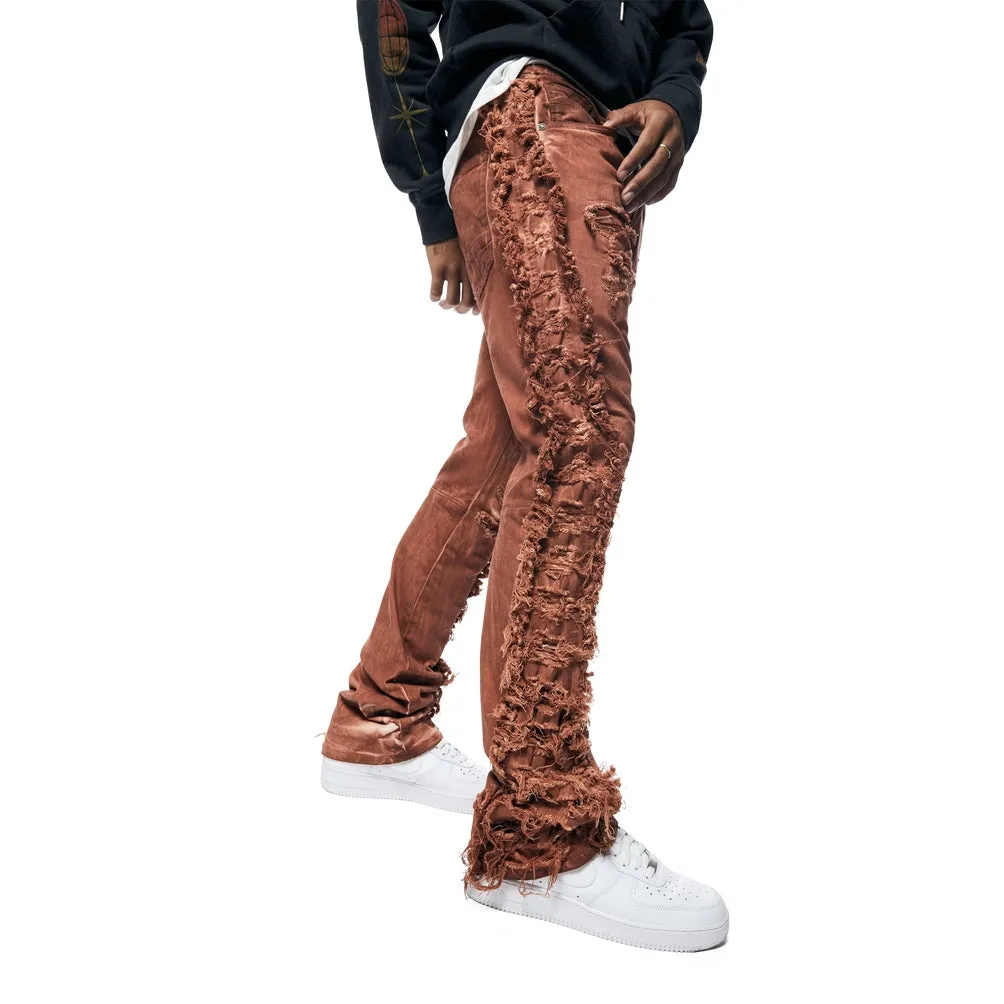 Frayed Stacked Pigment Dyed Pants - Rust