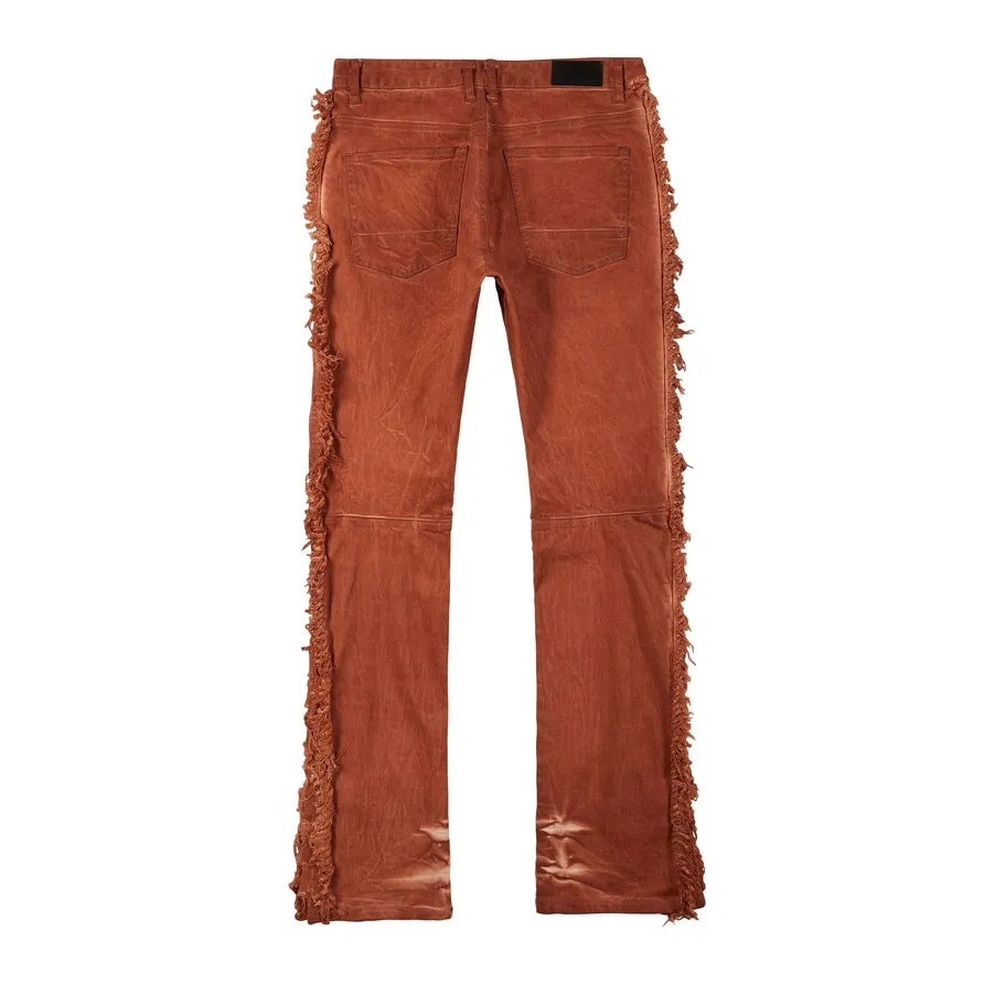 Frayed Stacked Pigment Dyed Pants - Rust