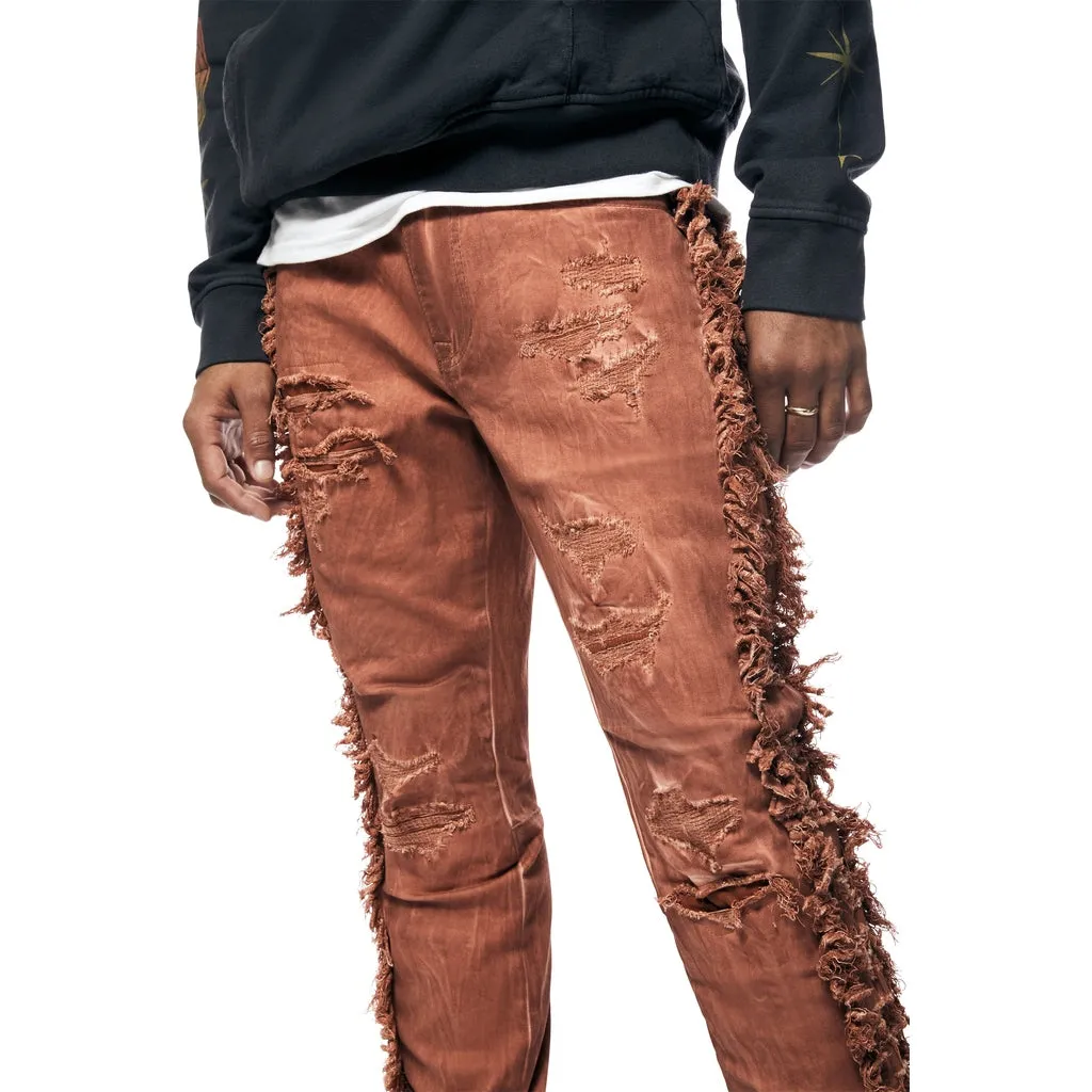 Frayed Stacked Pigment Dyed Pants - Rust