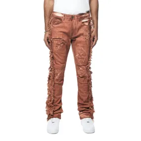 Frayed Stacked Pigment Dyed Pants - Rust