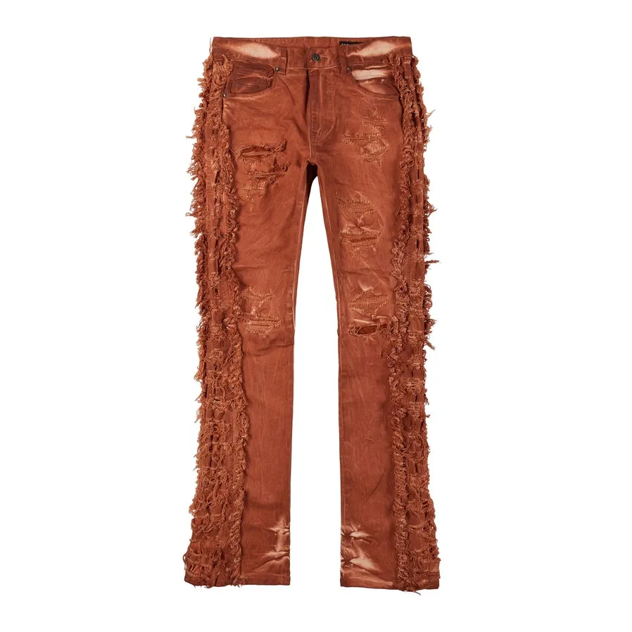 Frayed Stacked Pigment Dyed Pants - Rust