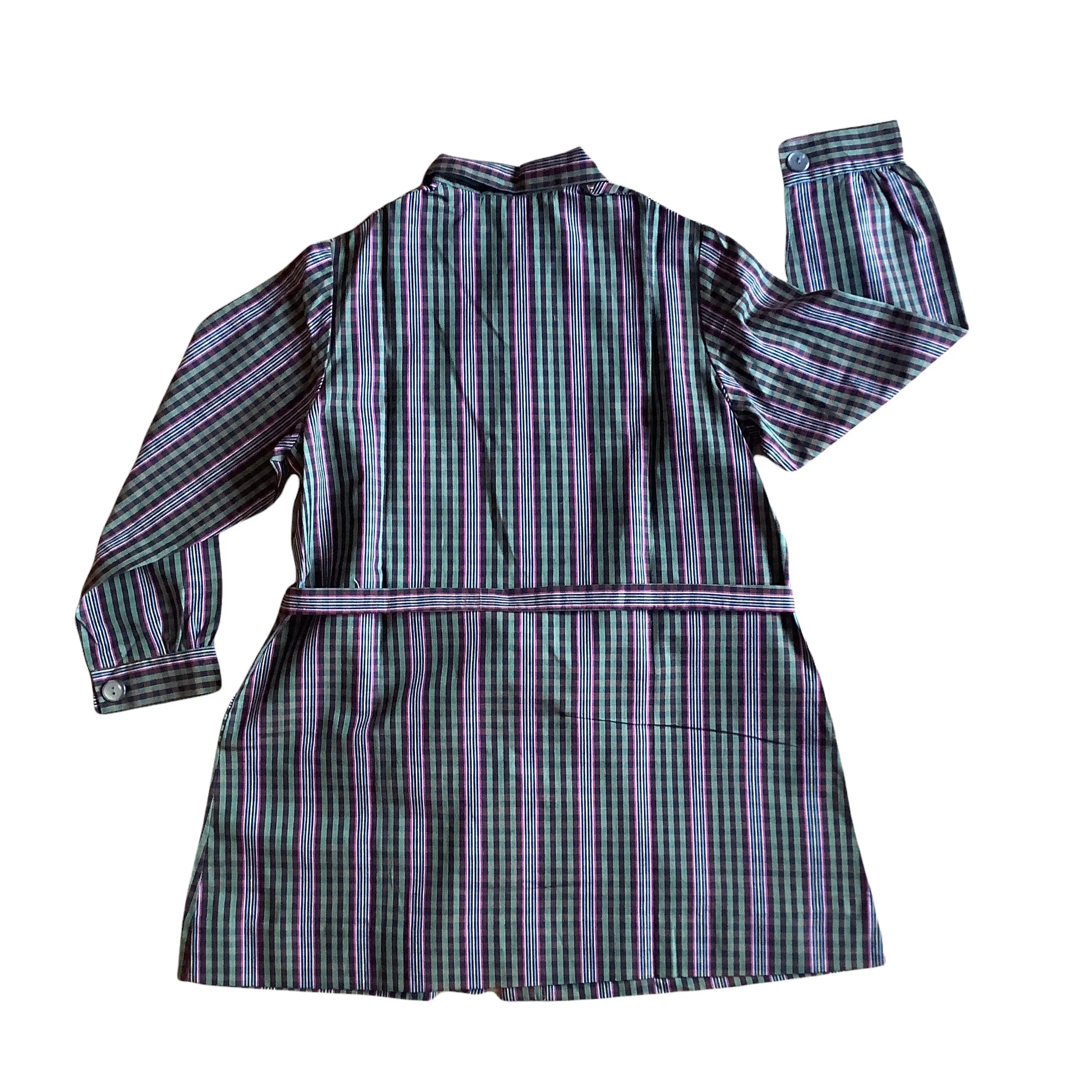 French Vintage 1970's Green Check Dress/ Blouse  / 6-8Y