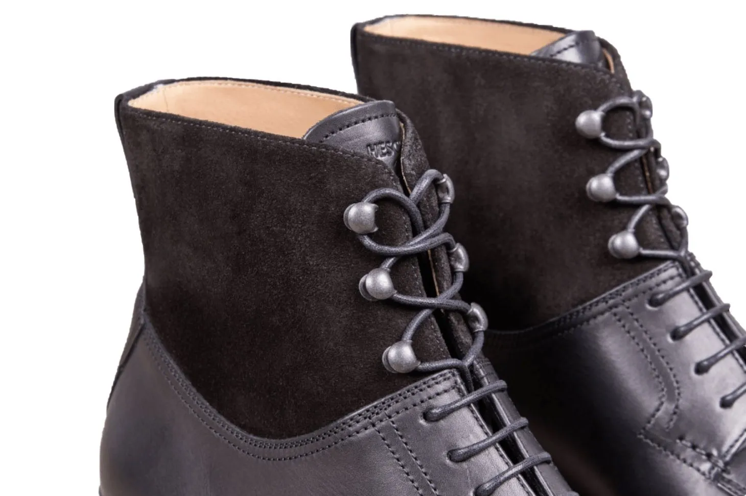 GINKGO | Leather Boot with Suede Collar | Black