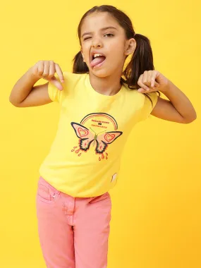 Girls Round Neck Yellow T-Shirt