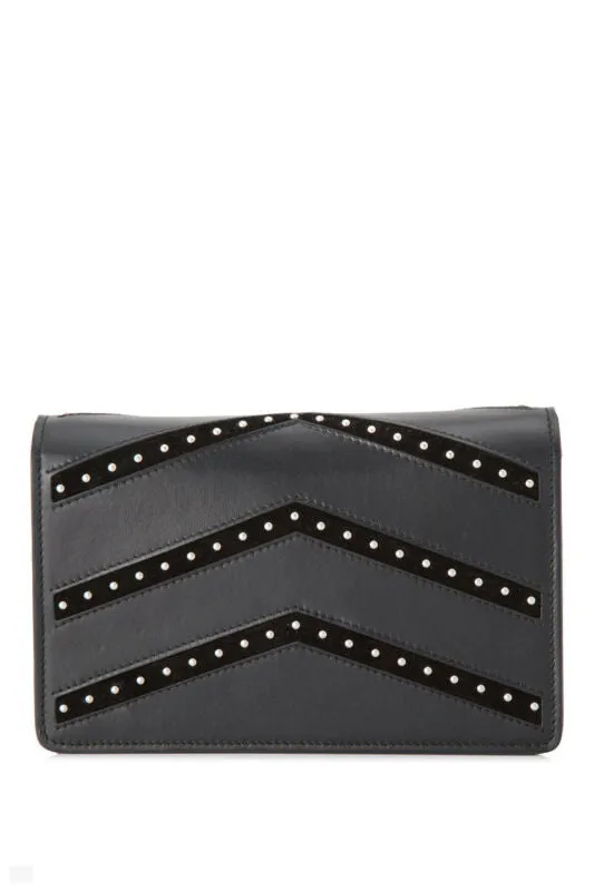 Givenchy Pandora Studded Chevron Leather Chain Wallet Black Crossbody