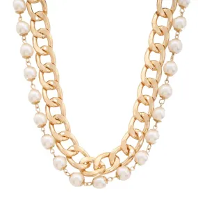 Gold Pearl & Curb Chain Statement Necklace