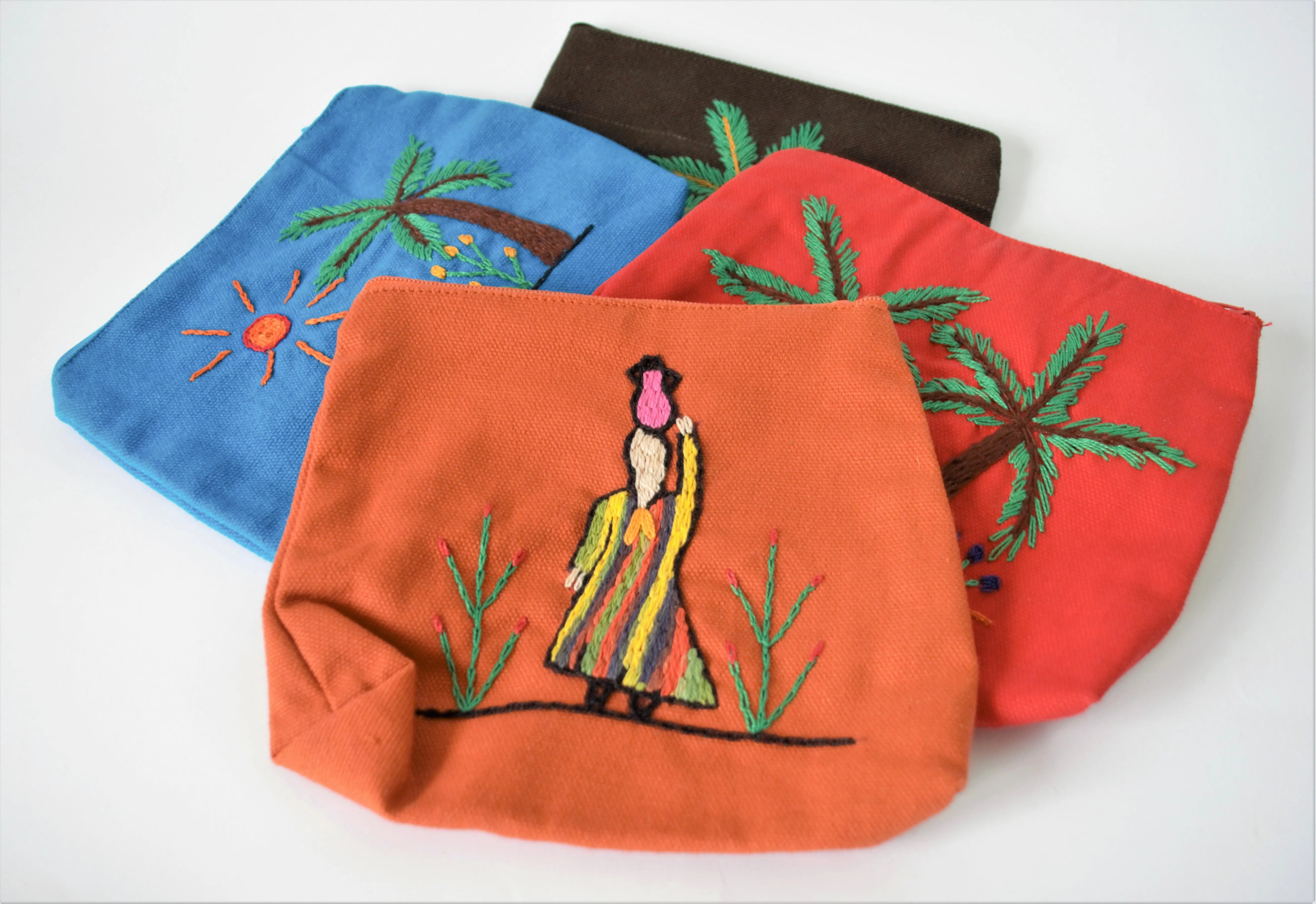 Hand embroidered purse, Folklore art, Eco cotton bag (Woman carrying water)