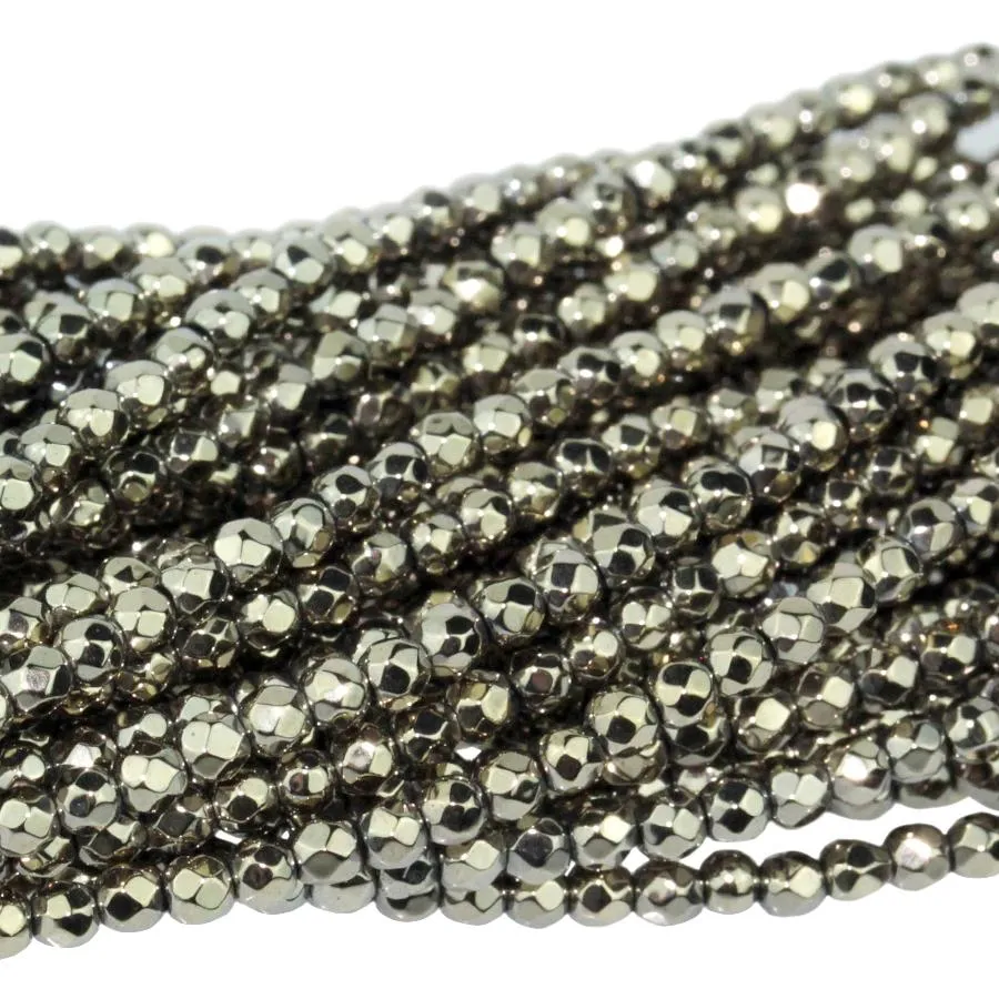 Hematite "Pyrite Color" Plated 2mm Faceted Round - 15-16 Inch