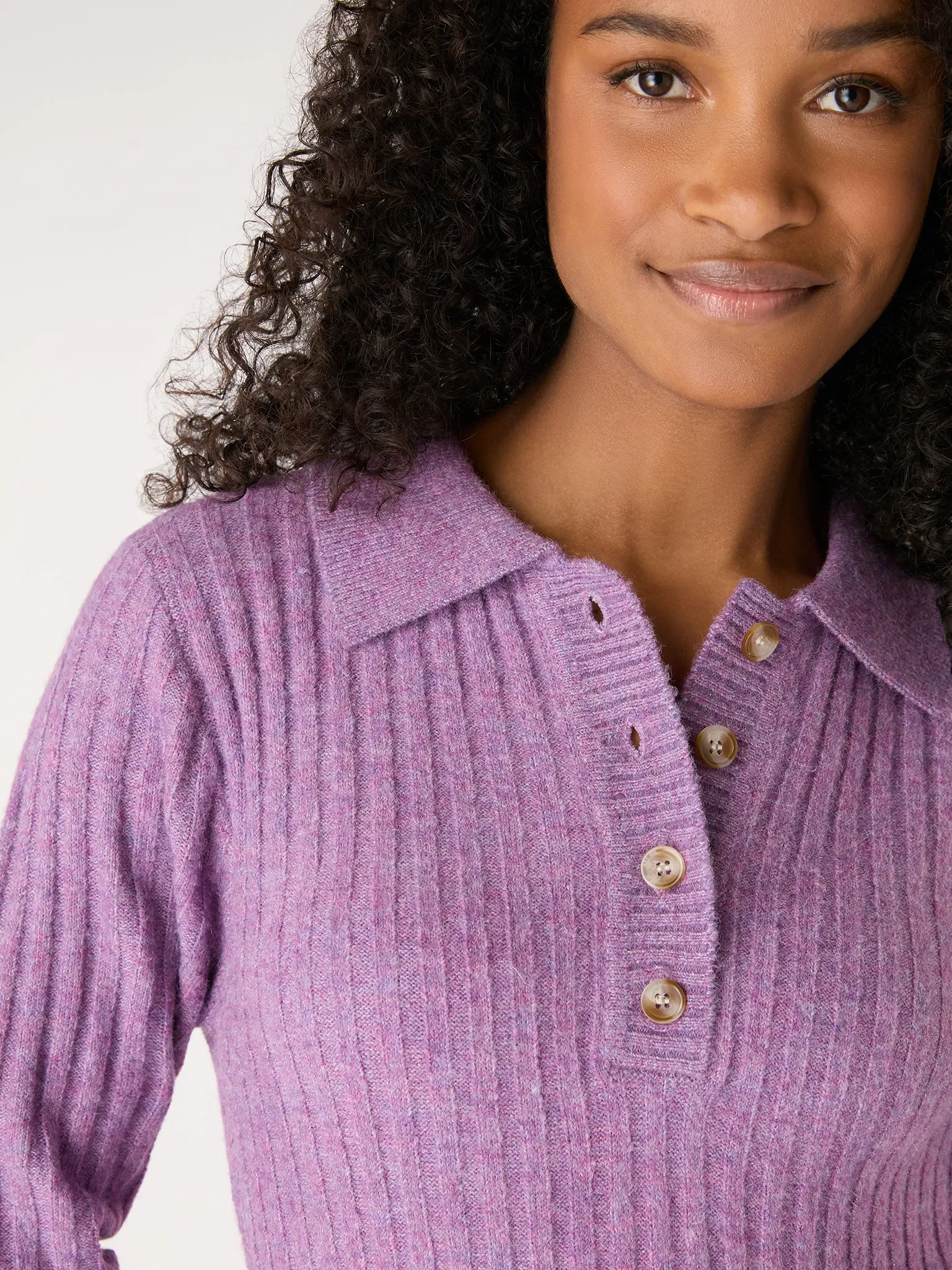 Henley Ribbed Placket Dress in Purple