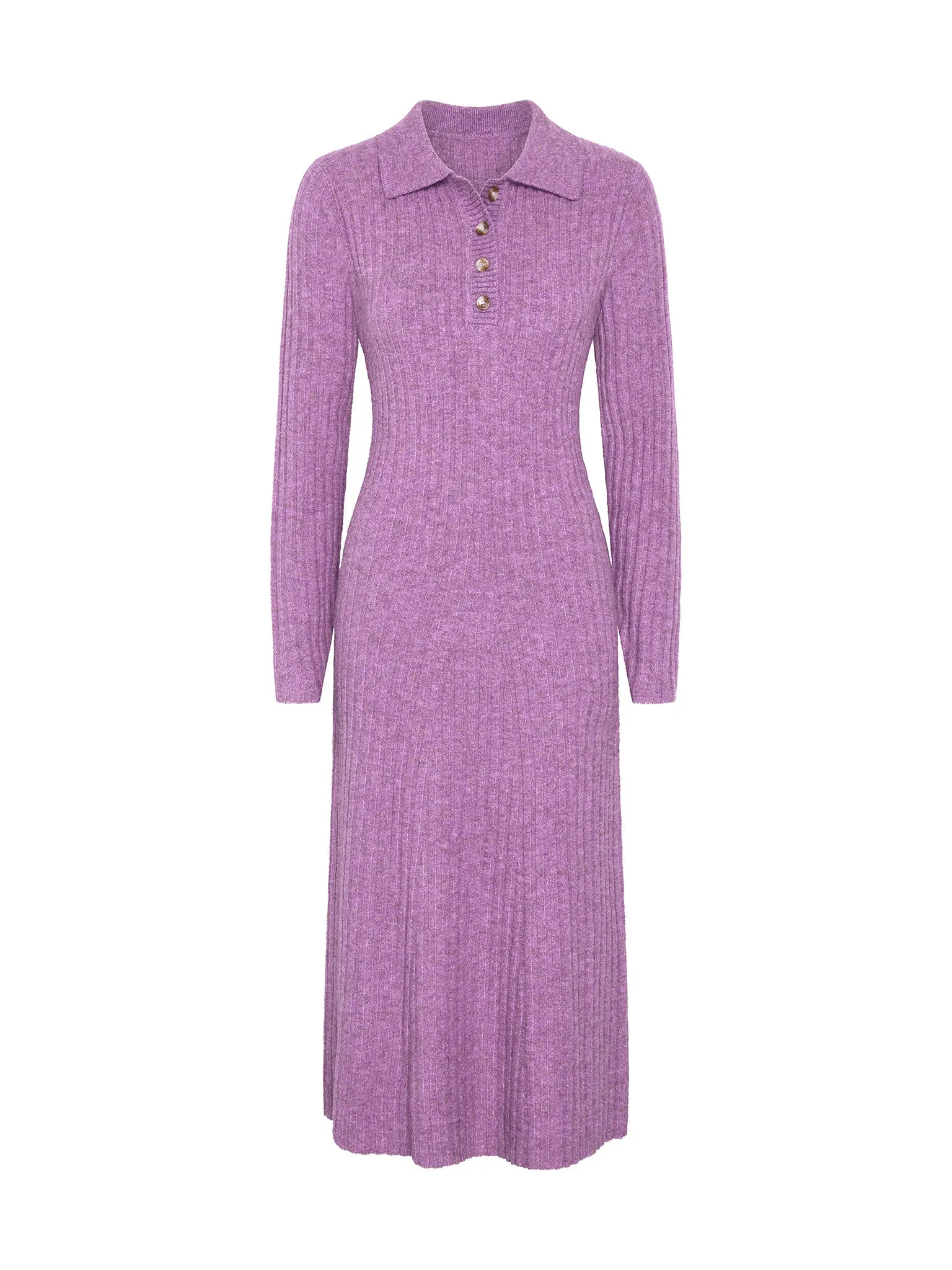 Henley Ribbed Placket Dress in Purple