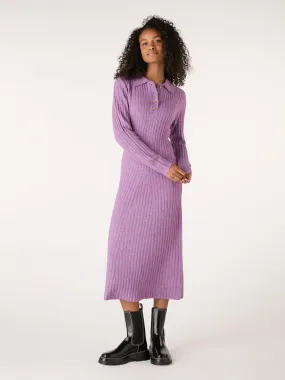 Henley Ribbed Placket Dress in Purple