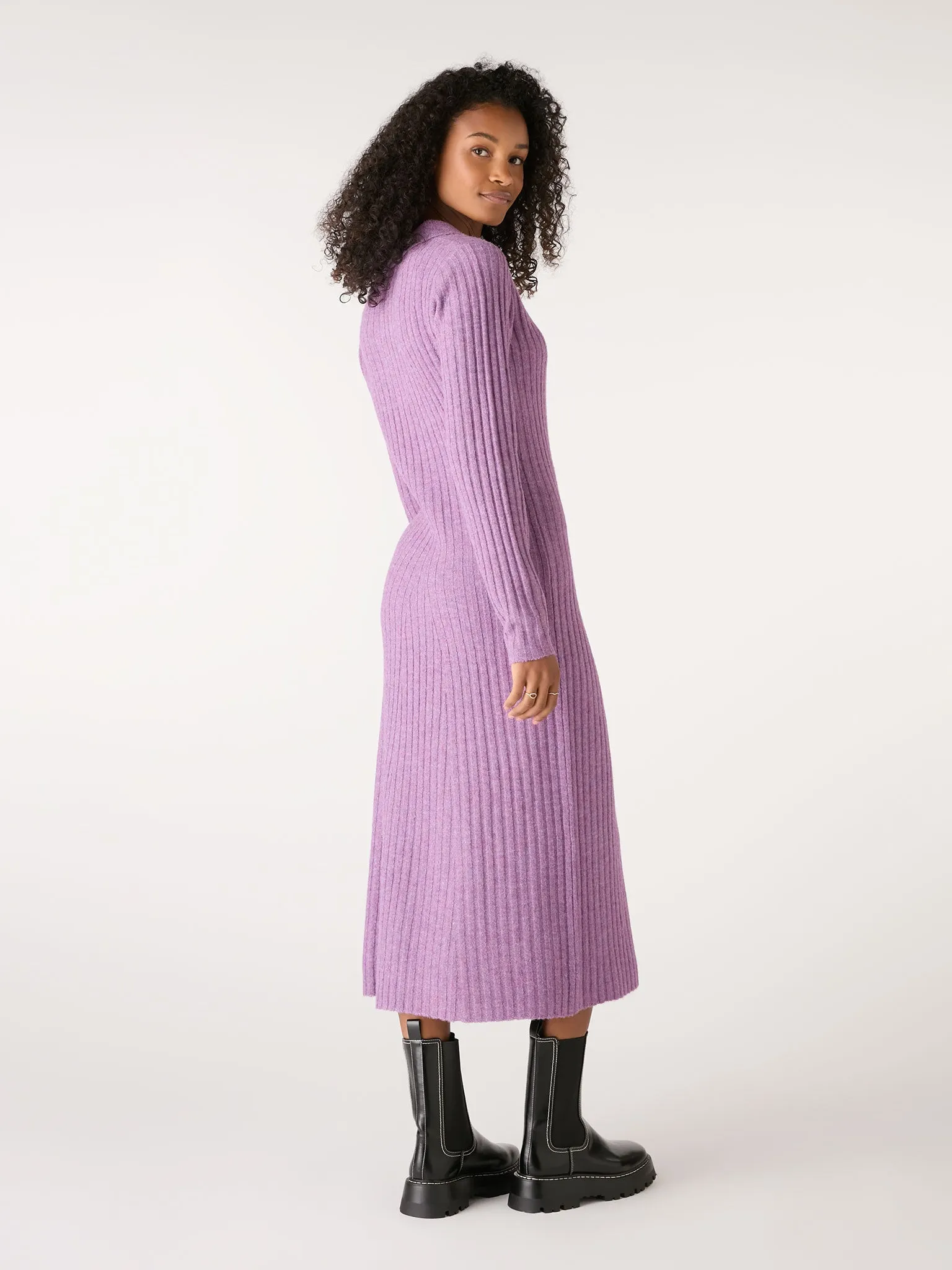 Henley Ribbed Placket Dress in Purple