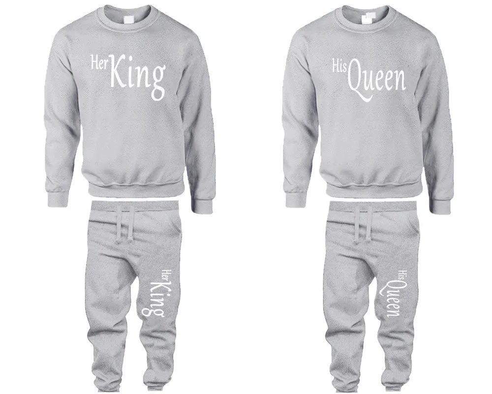 Her King His Queen Couple Matching Top Bottom Set Sweaters and Jogger Pants