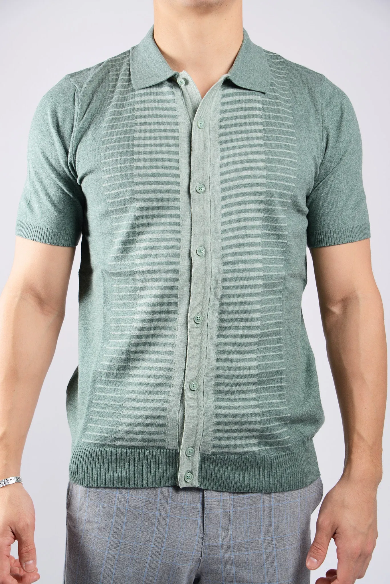 HORIZONTAL STRIPE KNIT BUTTON POLO