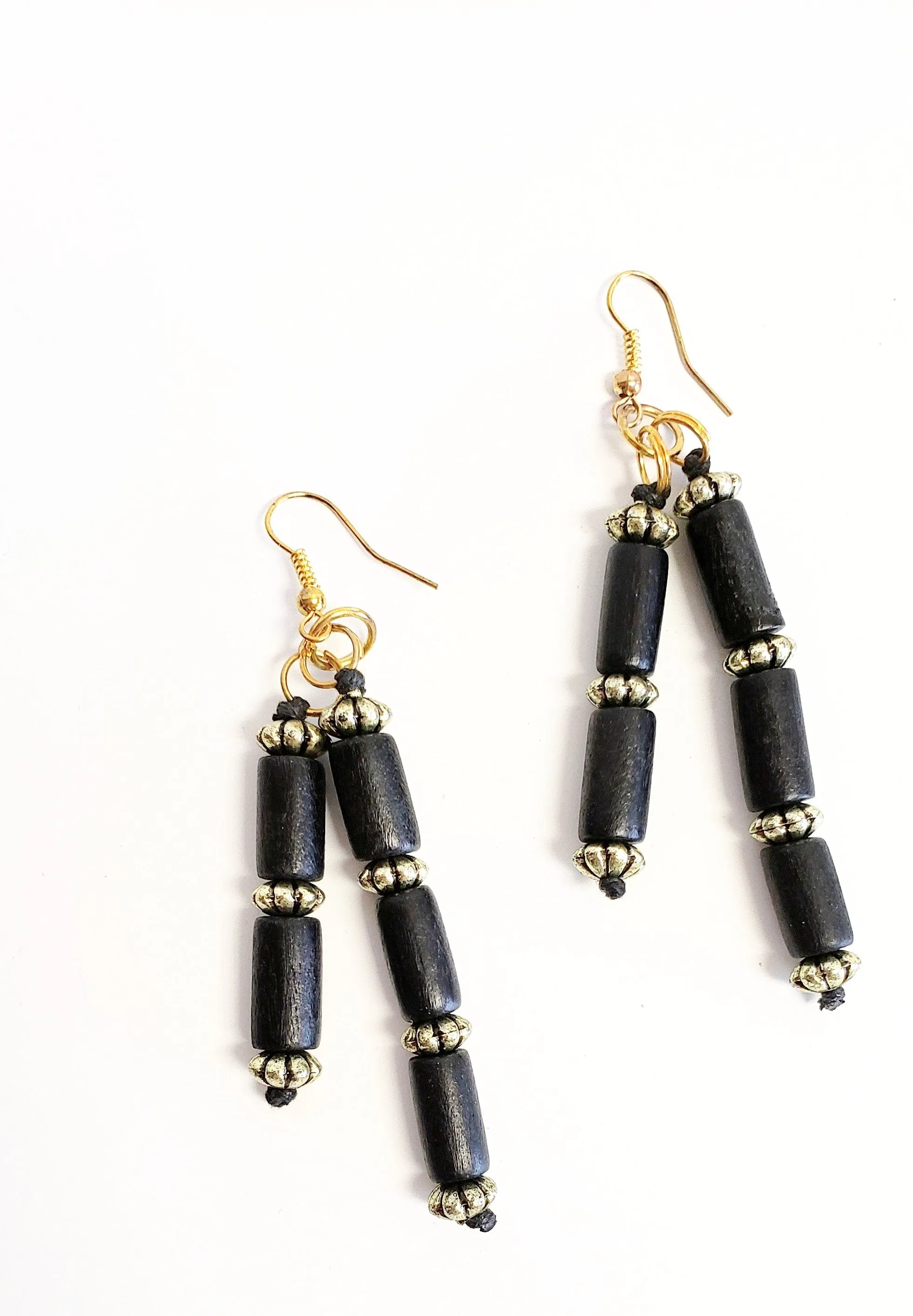 Its The Fashion- Wood Type Black & Gold Earrings