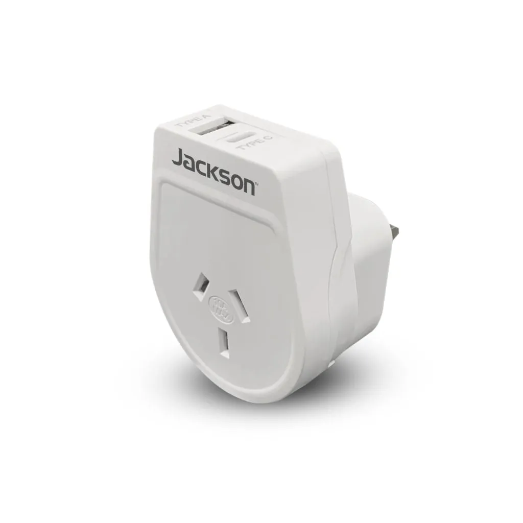 Jackson Outbound Slim USB-A & C Travel Adaptor AUS to UK & HK