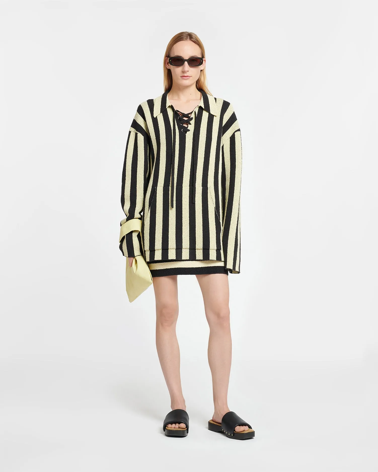 Jorrit - Striped Terry-Knit Sweater - Black/Pale Yellow