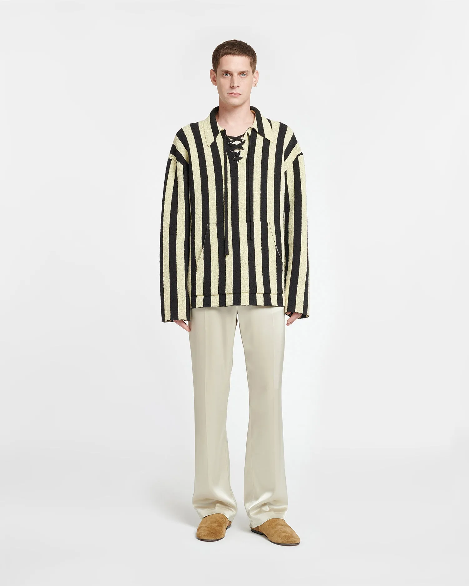 Jorrit - Striped Terry-Knit Sweater - Black/Pale Yellow