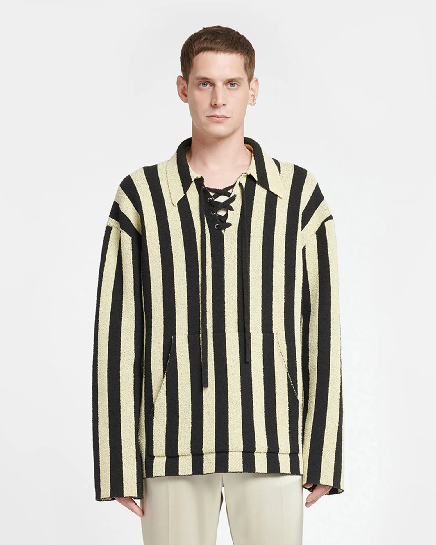 Jorrit - Striped Terry-Knit Sweater - Black/Pale Yellow