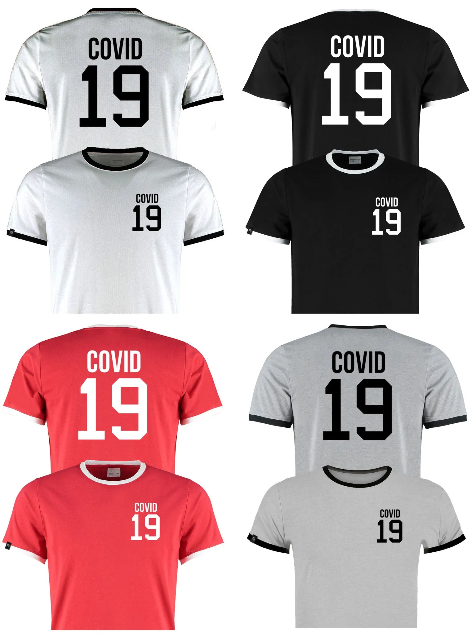 KKT K508 ― Covid 19 ― Fashion Ringer Contrast T-Shirt Trikot - Rot / Weiß