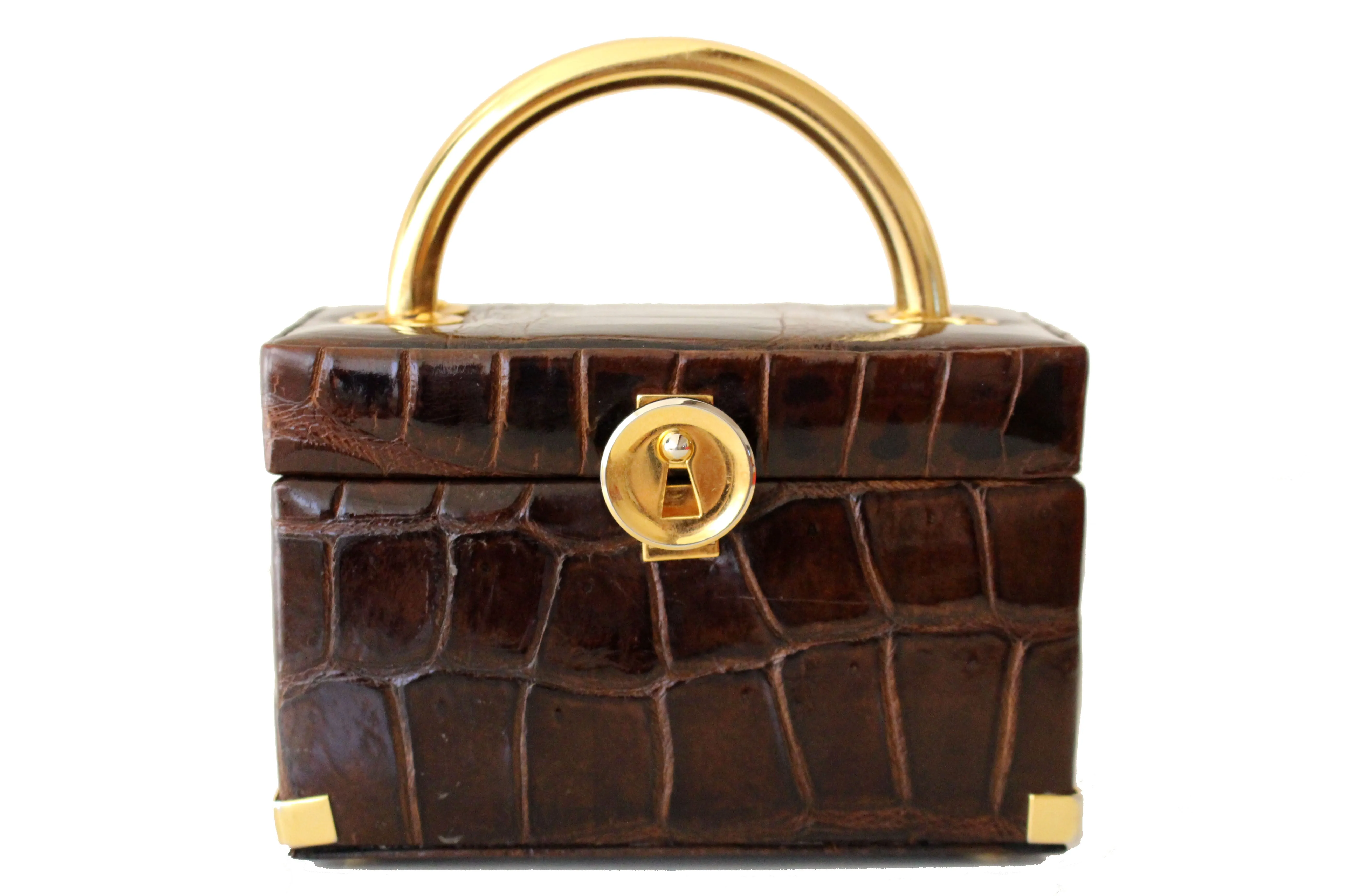 KORET chocolate brown crocodile skin box purse