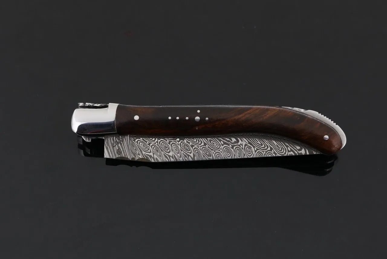 Laguiole XS Damascus Pocket Knife Ironwood Handle