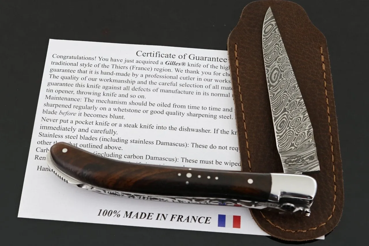 Laguiole XS Damascus Pocket Knife Ironwood Handle