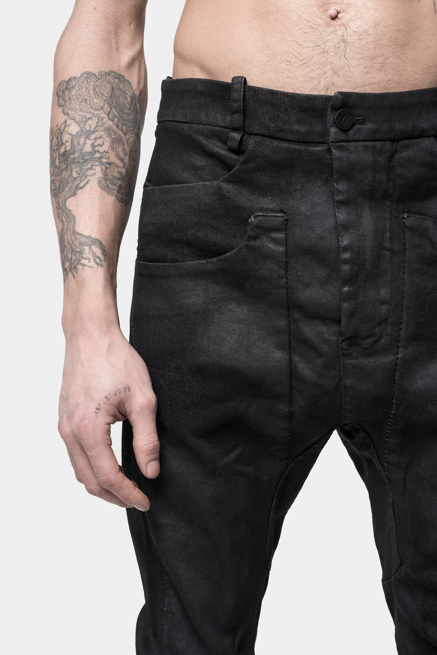 Layered pocket resinated jeans