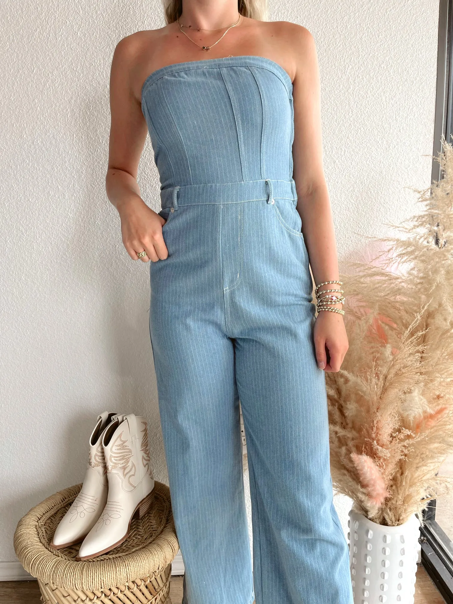 Locals Only Stripe Denim Jumpsuit