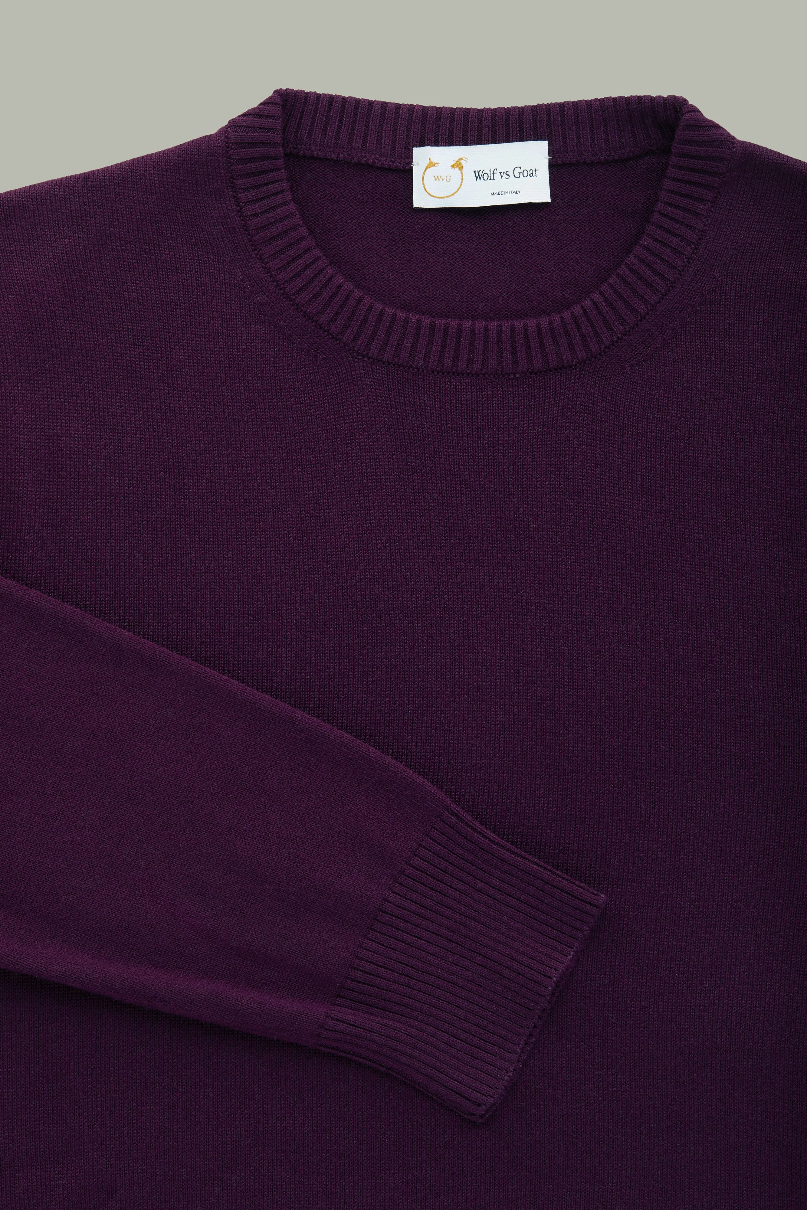 Long Sleeve Crew Neck Bamboo Cotton Cashmere Blend Knitted Sweater Purple