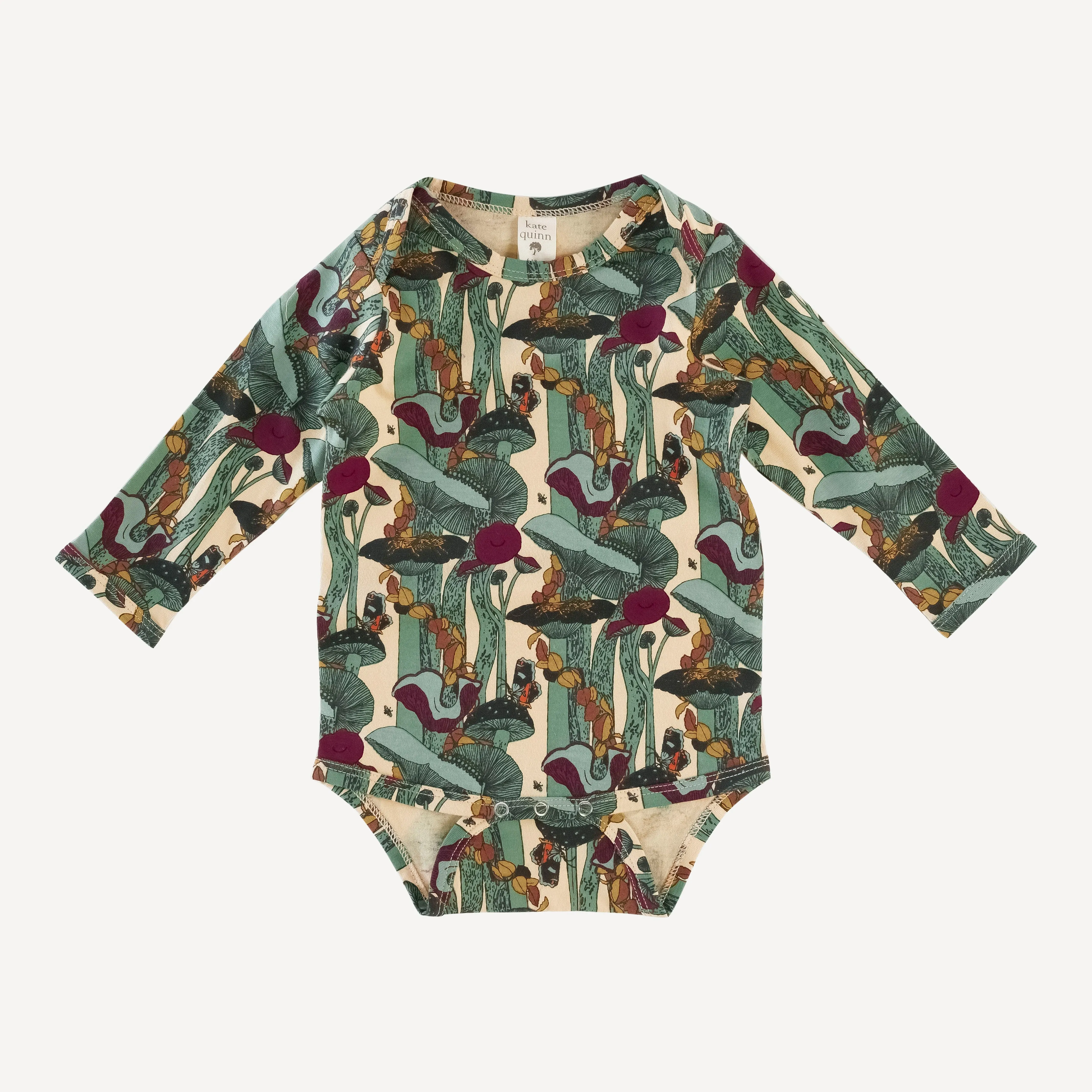 long sleeve lap neck bodysuit | green mushroom forest | organic cotton jersey