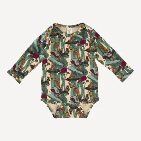 long sleeve lap neck bodysuit | green mushroom forest | organic cotton jersey