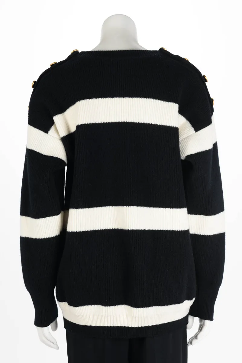 Louis Vuitton Black & White Wool Knit Striped Sweater M