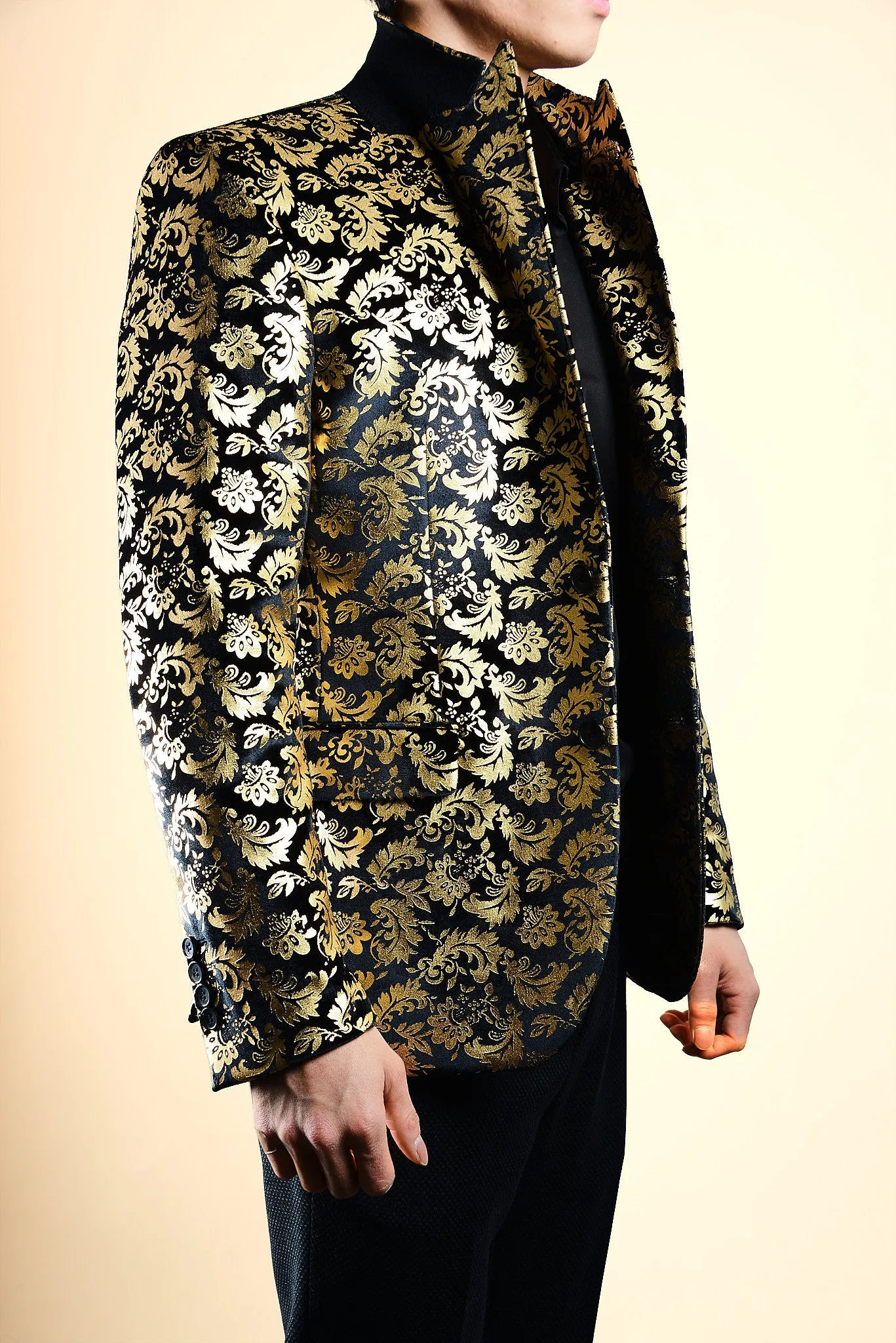 Mayfair Gold Leaf Print Velvet Blazer