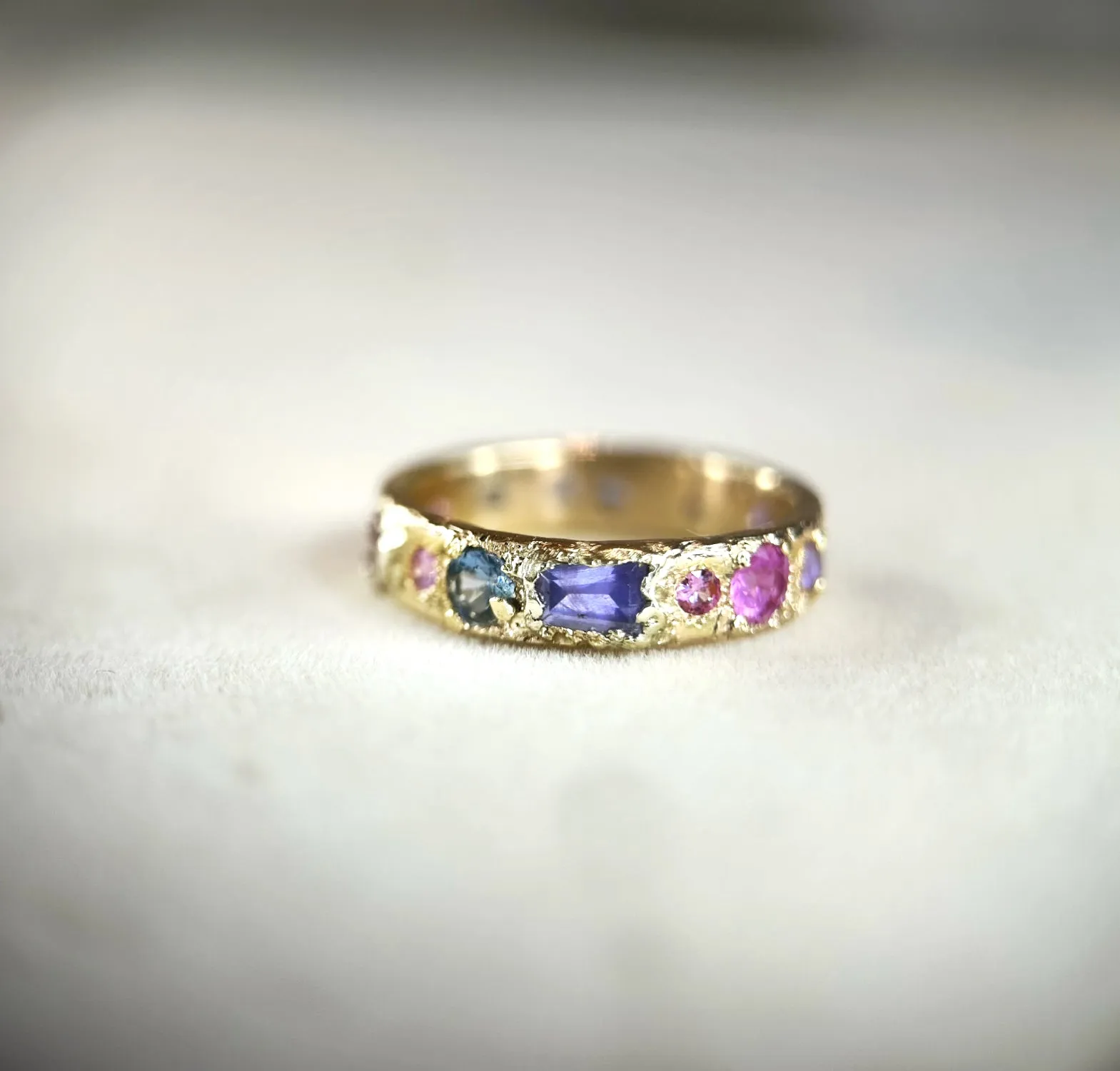 One-Of-A-Kind Abstract gold band with Sapphires (Exclusive to Tomfoolery London)