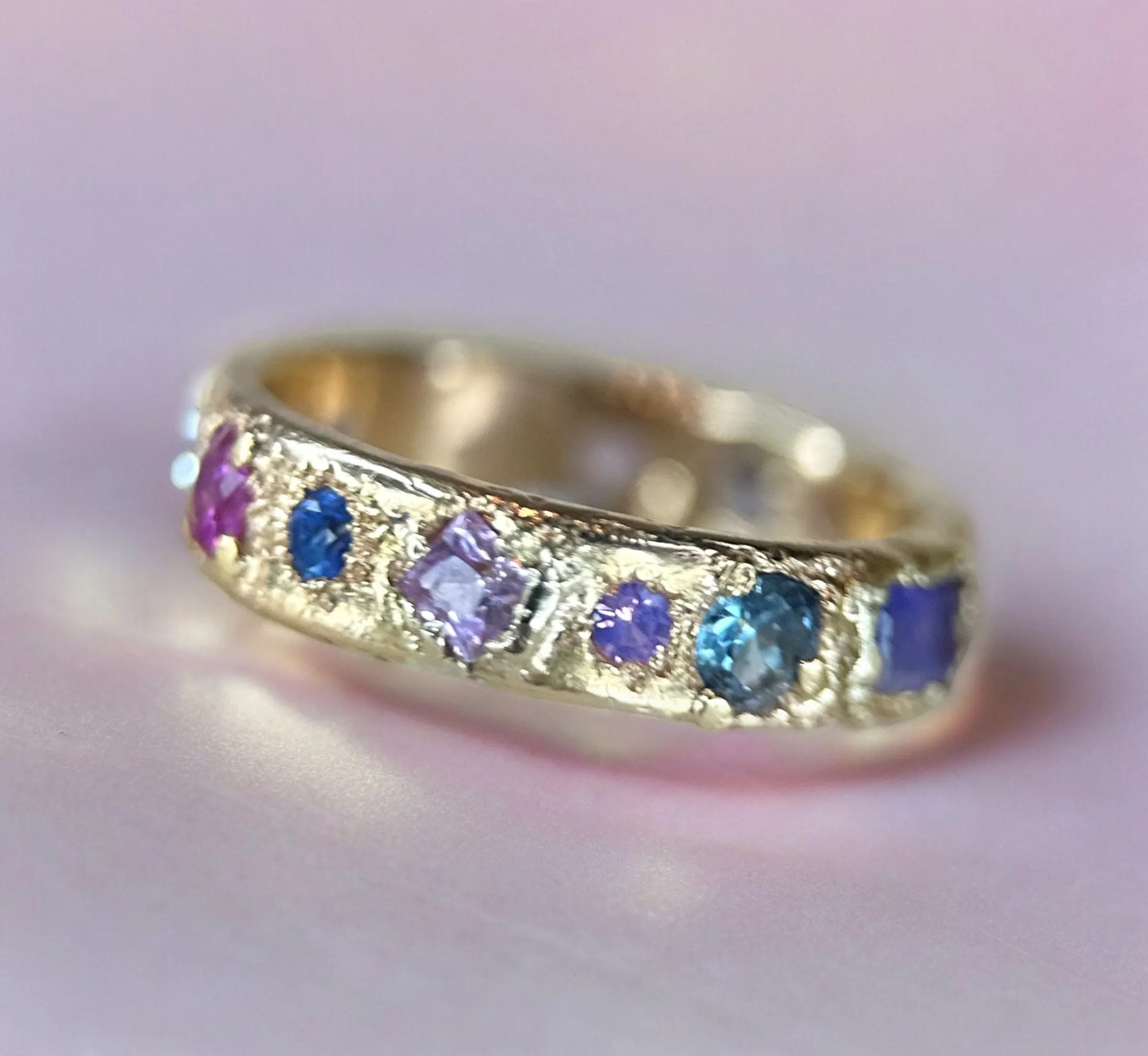 One-Of-A-Kind Abstract gold band with Sapphires (Exclusive to Tomfoolery London)