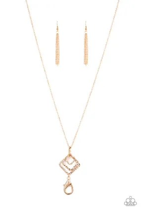 Paparazzi Square It Up - Gold Lanyard Necklace