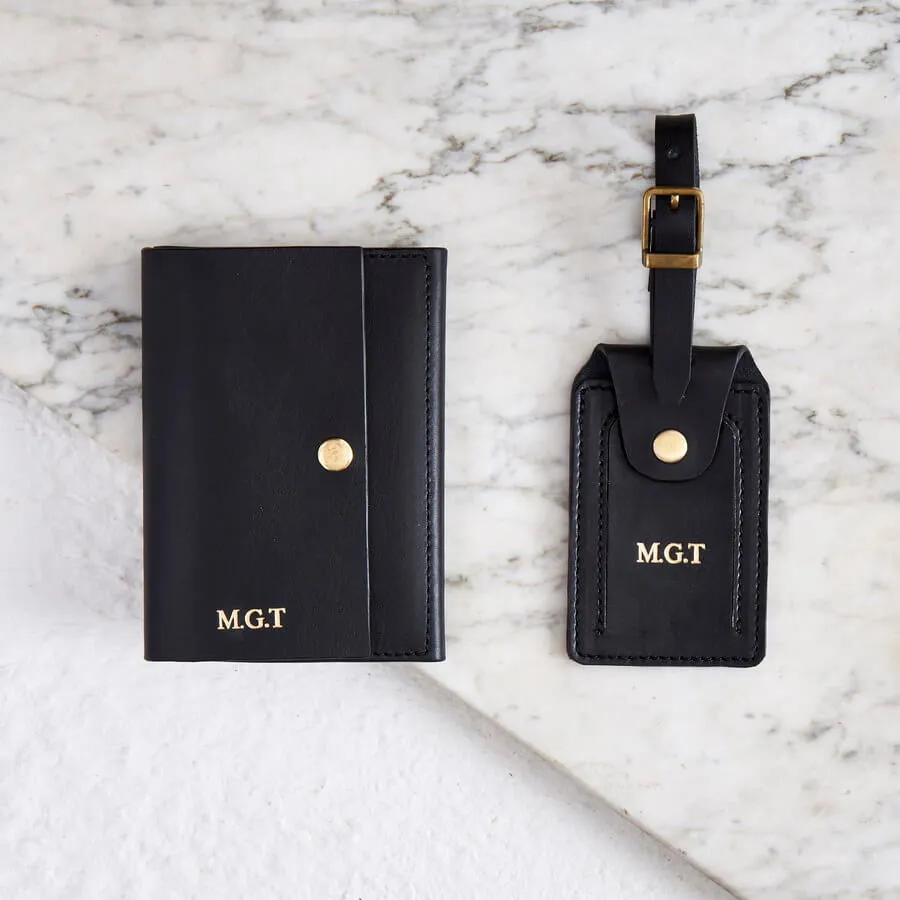 Personalised Luxe Leather travel Gift Set