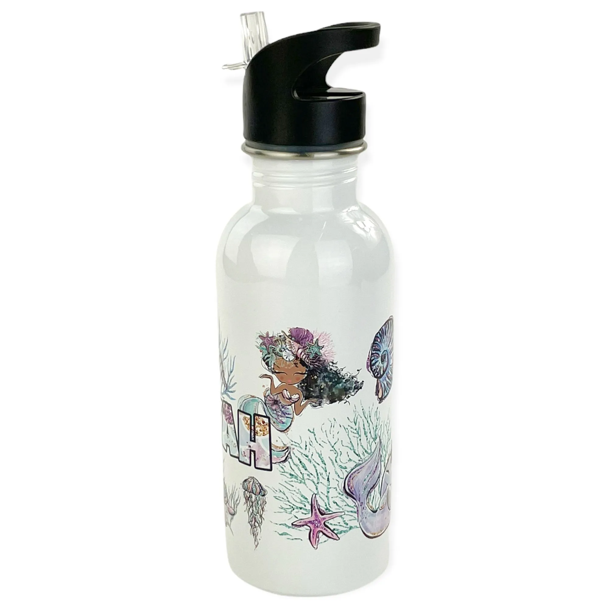 Personalized 20oz Stainless Steel Water Bottle with Straw - Mermaid Squad