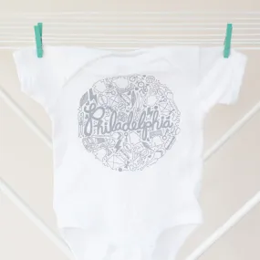 Philadelphia baby shower gift, Philadelphia baby onesie, Philly icons baby bodysuit