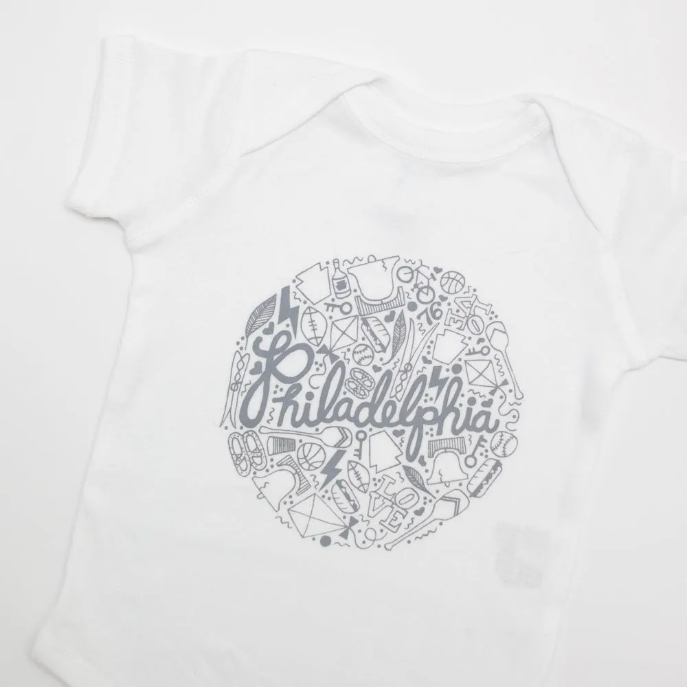 Philadelphia baby shower gift, Philadelphia baby onesie, Philly icons baby bodysuit