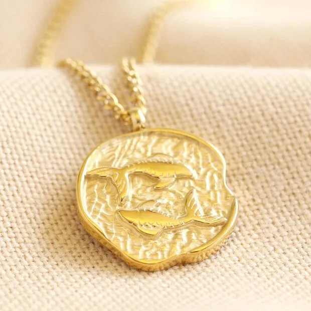 Pisces Zodiac Gold Pendant Necklace