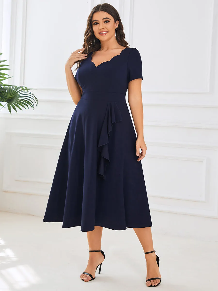 Plus Deep V Neck Knee Length Short Sleeves A Line Wholesale Evening Dresses