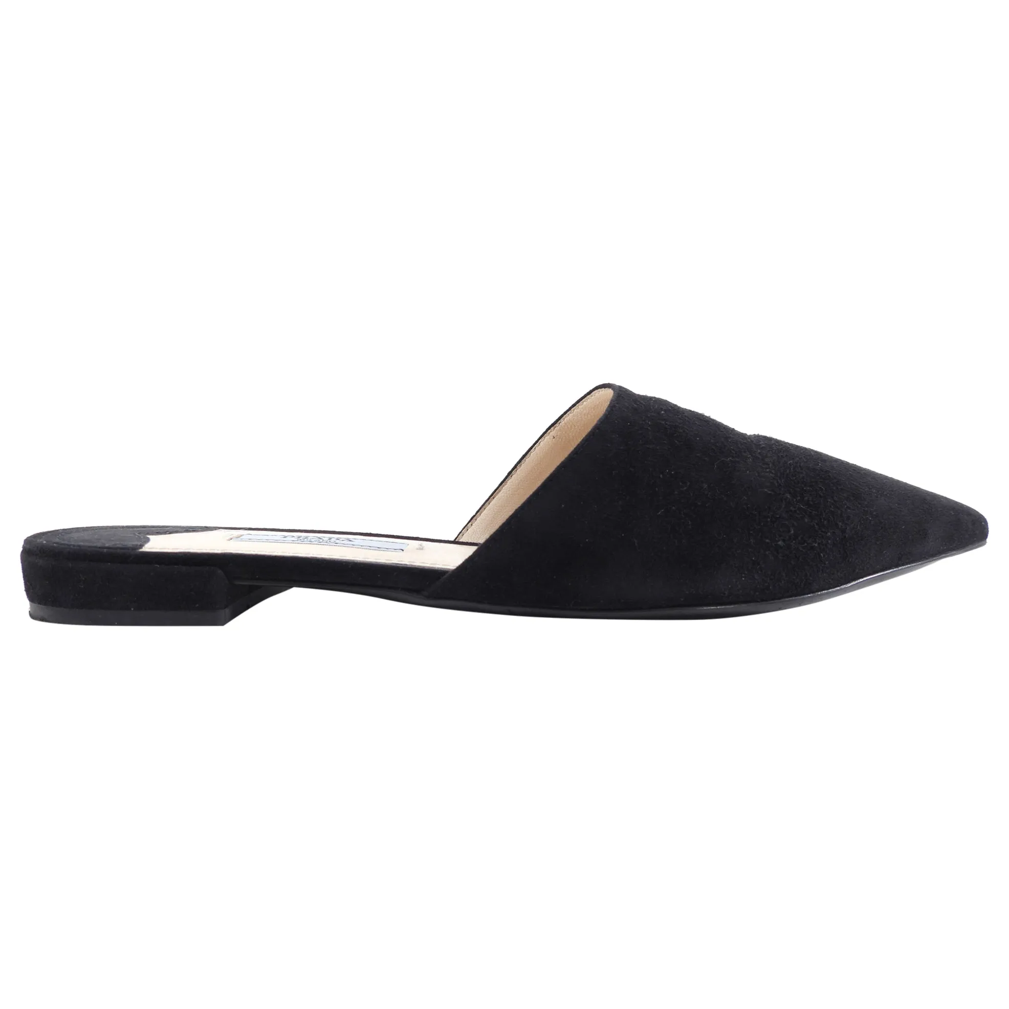 Prada Black Pointed Suede Flat Mules - 37 / USA 6.5