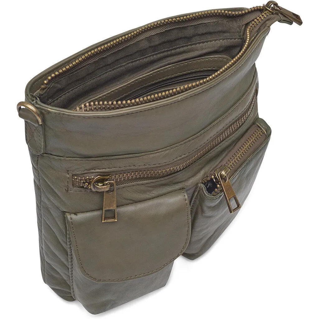 Raw and nice crossbody bag in soft leather / 15350 - Army Green