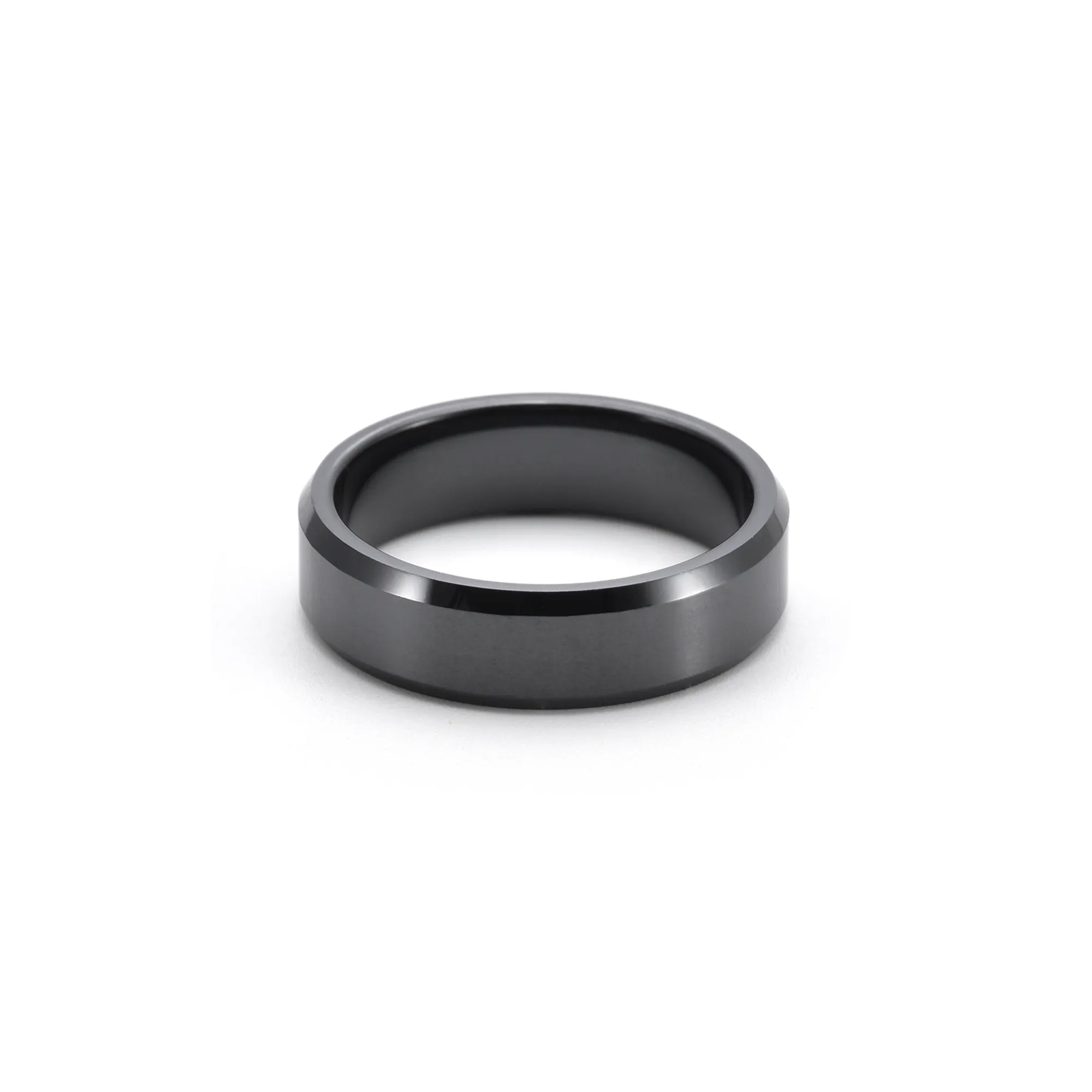 RG602B B.Tiff Black 2-Tone Beveled Edge High Tech Ceramic Ring