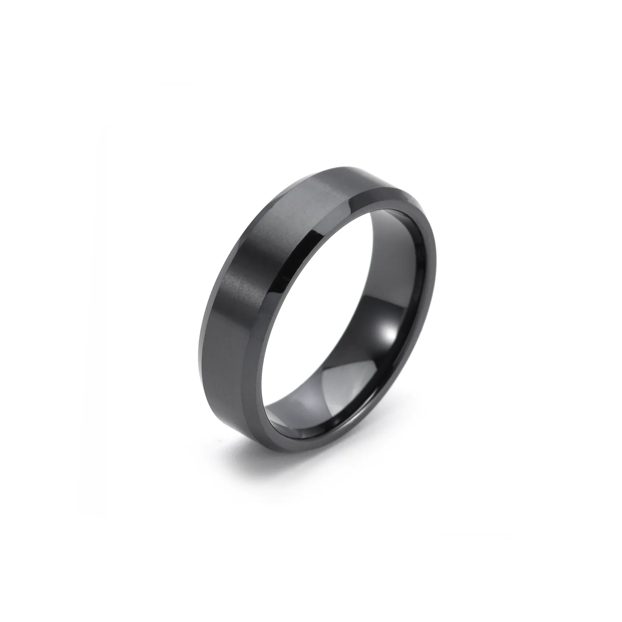 RG602B B.Tiff Black 2-Tone Beveled Edge High Tech Ceramic Ring