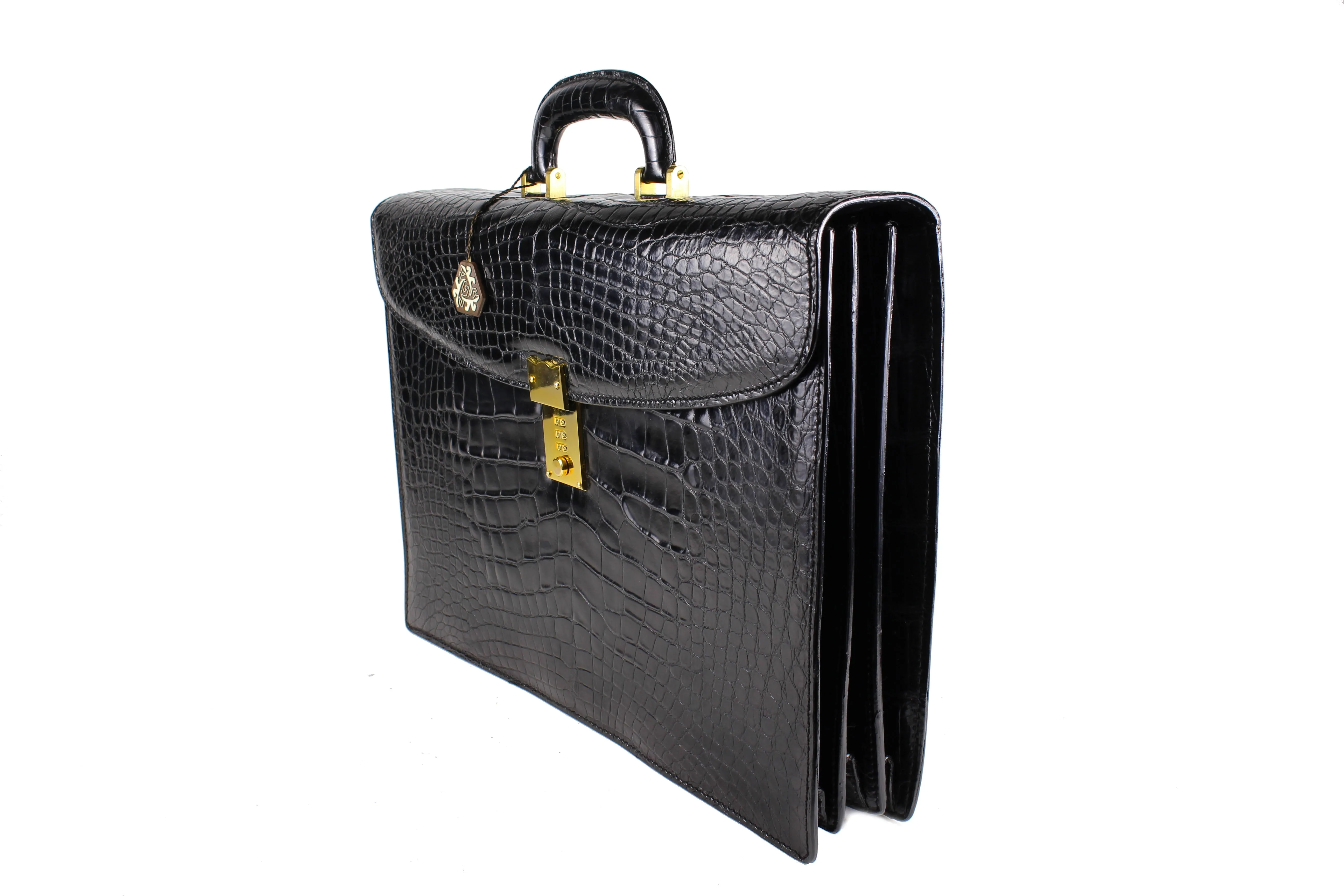 SCILPRA black crocodrile skin executive briefcase