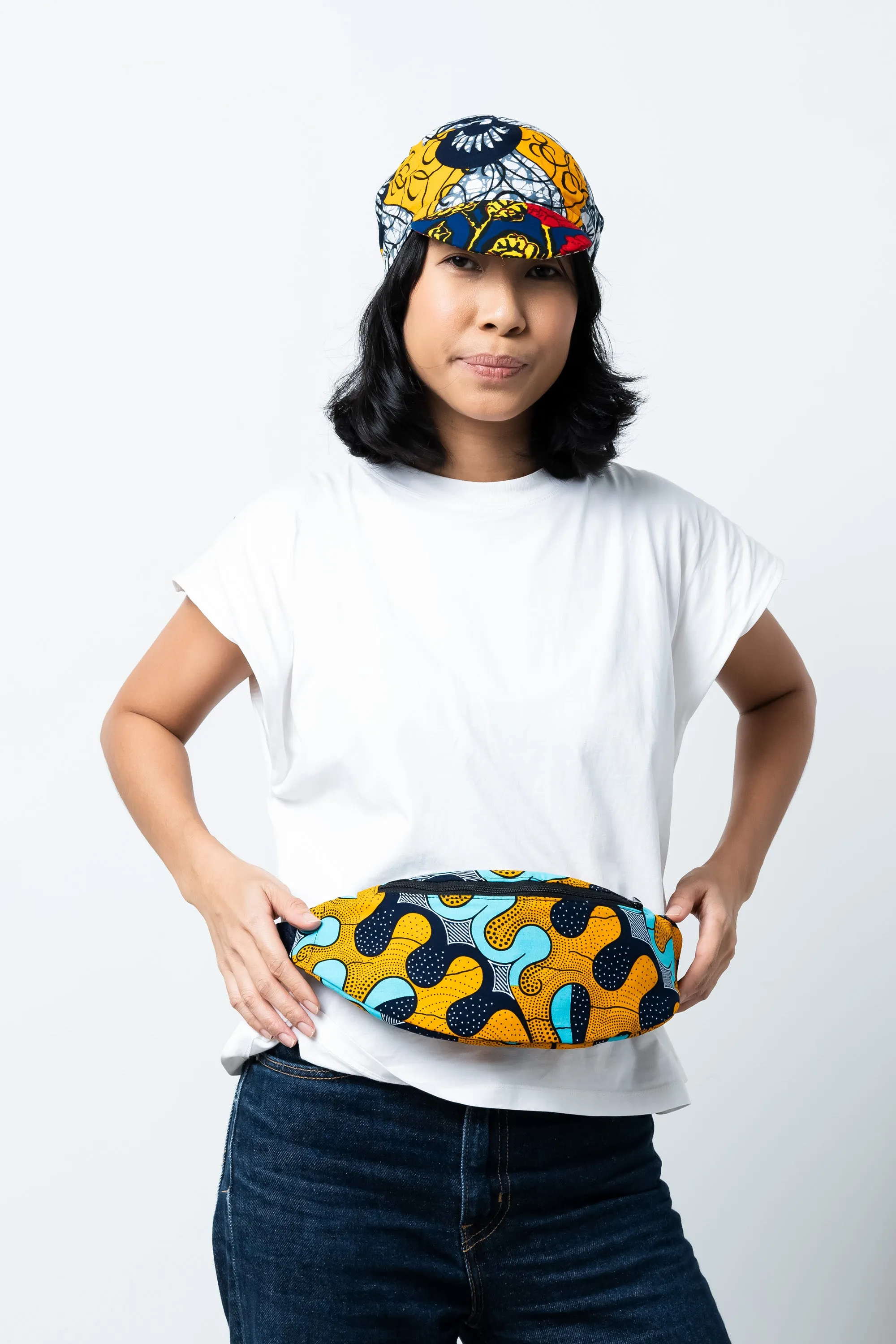 Seye Waistbag -  Cyan Yellow and Blue African Ankara Wax Cotton Print -3