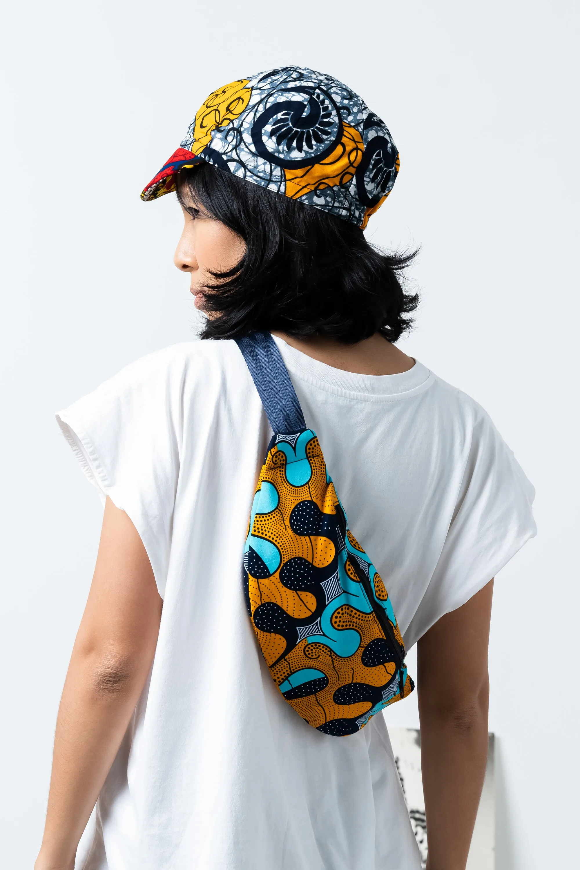 Seye Waistbag -  Cyan Yellow and Blue African Ankara Wax Cotton Print -3